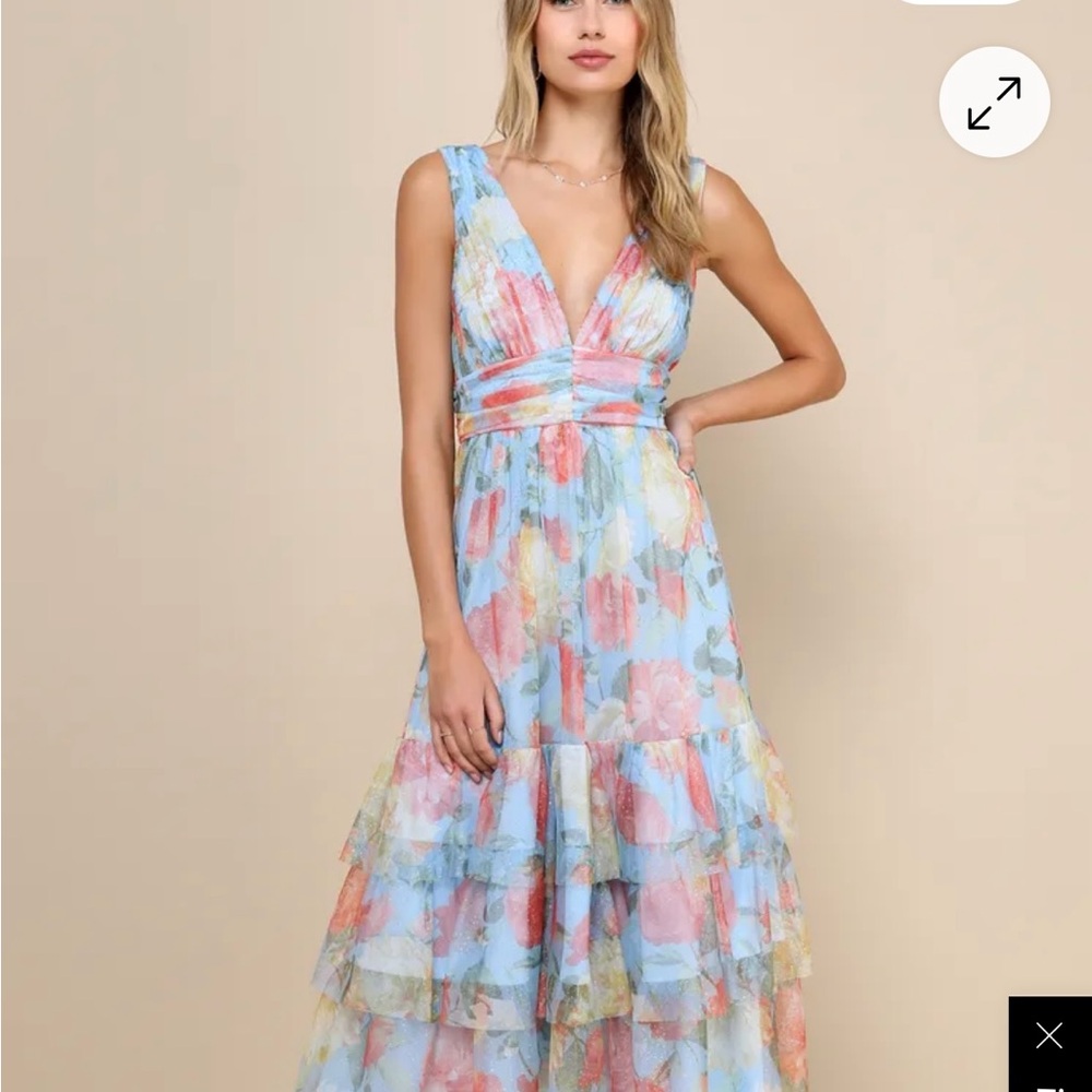 Lulu's Floral Maxi Dress - Blue and Pink